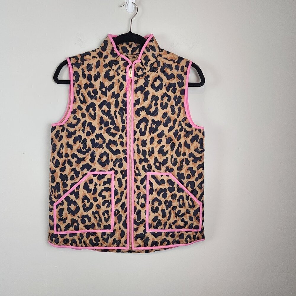 Crewcuts by J.Crew factory girls sz 14 animal print leopard vest pink trim